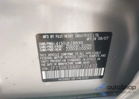 2008 Subaru Forester 2.5X from USA, damaged, VIN JF1SG63668H722437